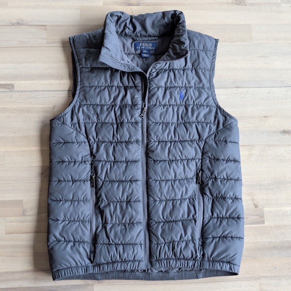 Polo Ralph Lauren Kids Gray Puffer Vest Zip Up‎ Embroidered Pony Size M